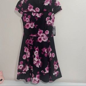 Black and fuchsia floral mid length dress